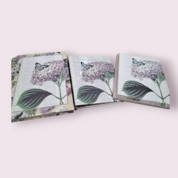 New 3-Piece Stationery Set With Design of Butterflies & Hydrangeas - New - Picture 3 of 4
